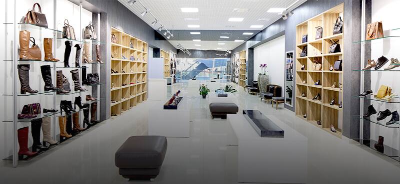 Interior view of a fancy shoe store
